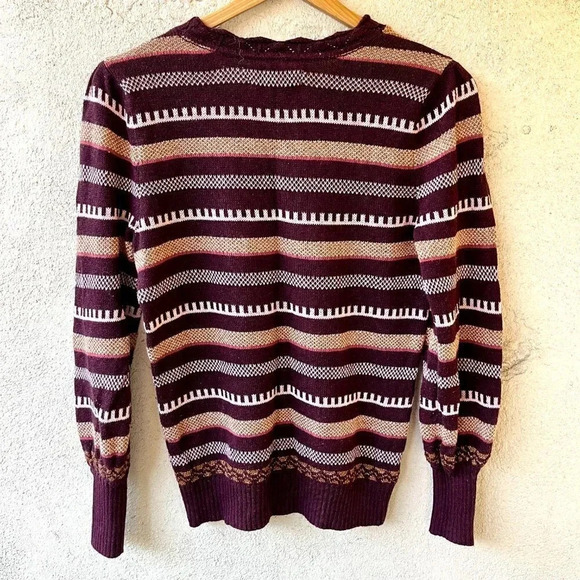 Loft Shimmer Stripe Pointelle Sweater Maroon Size Small - Picture 6 of 6